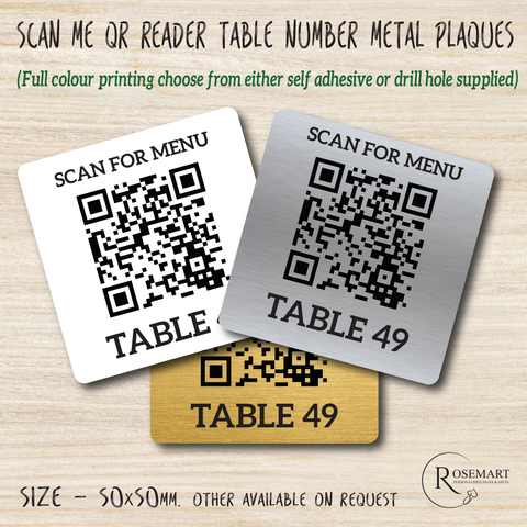 Scan to order QR code restaurant table ordering number metal plaques.