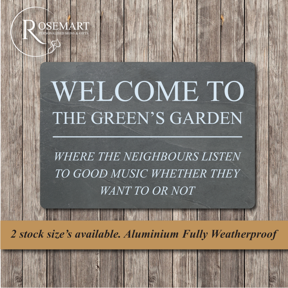 Personalised Welcome to fun outdoor garden sign panel.