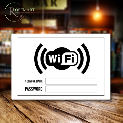 Wifi password network name aluminium sign. Can be personalised