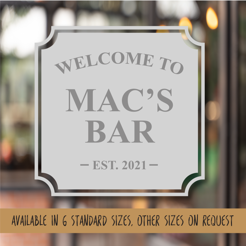 Frosted glass effect Pub Shed Home bar window or fridge decal vinyl. D Rosemart signs Limited