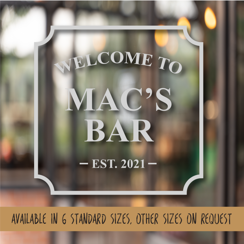 Frosted glass effect Pub Shed Home bar man cave window or fridge decal vinyl. DESIGN 4