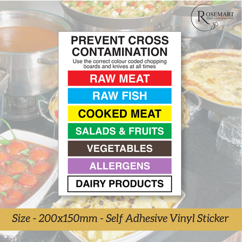 Colour Coded Chopping Board with allergens Safety Catering Safety Sign. Self Adhesive Vinyl