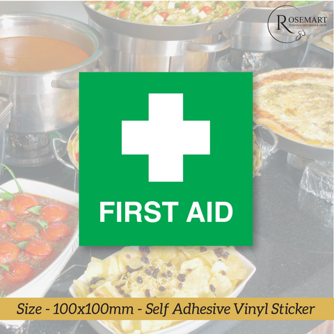 First Aid text and symbol safety vinyl sticker sign.