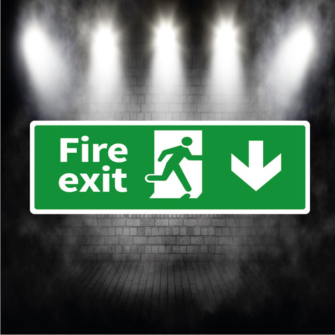 Fire exit sign arrow down metal sign plaque