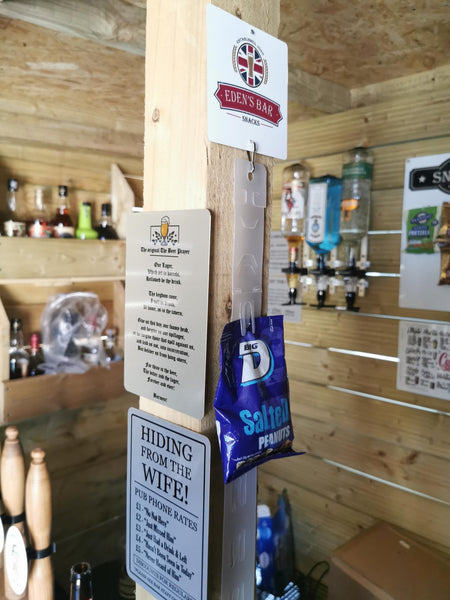 Branded bar snack board sign and snack holder