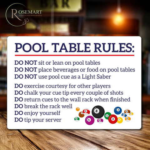 Pool table rules metal sign. Can be personalised